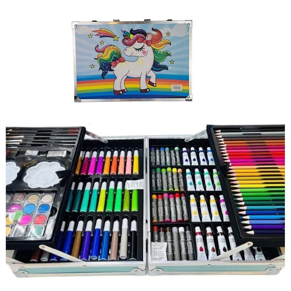 Maleta De Pintura Azul Infantil Kit Escolar 145 Peças Kids