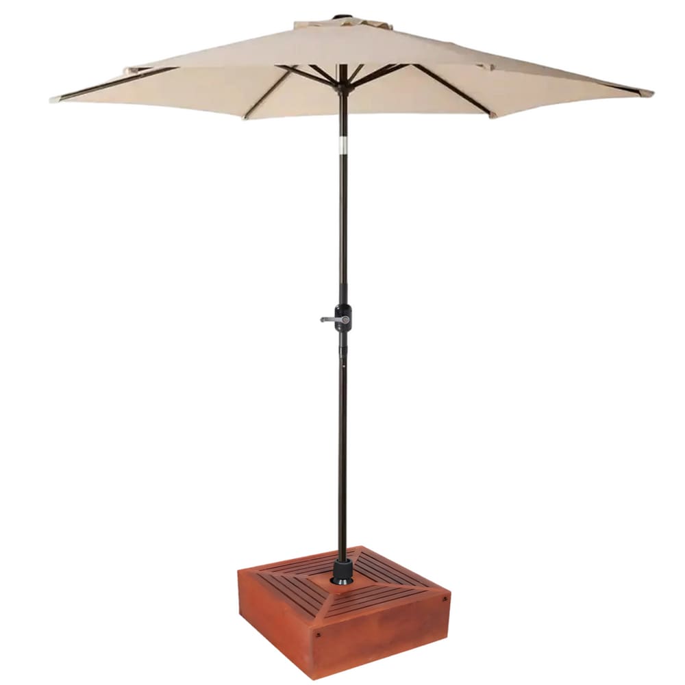 Kit Ombrelone Guarda Sol Ipanema 2,5m Articulado Bege com Base Revestida Madeira Jardim Piscina Praia - AMZ