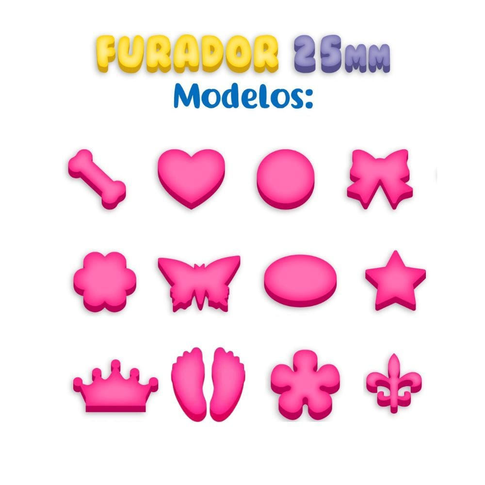 Kit 12 Furador Cortador Perfurador De Eva Papel 25mm Make+| Artesanal | Scrapbook | Escolar | Artesanato