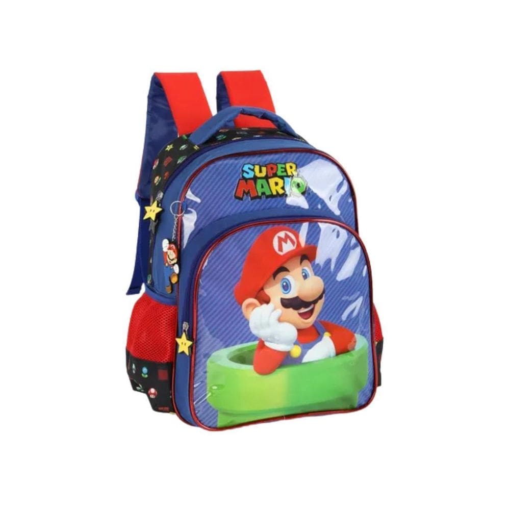 Mochila Costas Super Mario Bros Meninos Escolar Passeio Azul