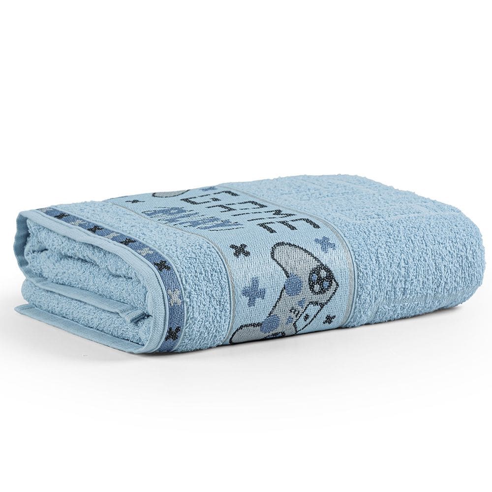 Toalha de Banho Avulsa Minimi Infantil 100% Algodão - 1,15m x 75cm - Game - Azul