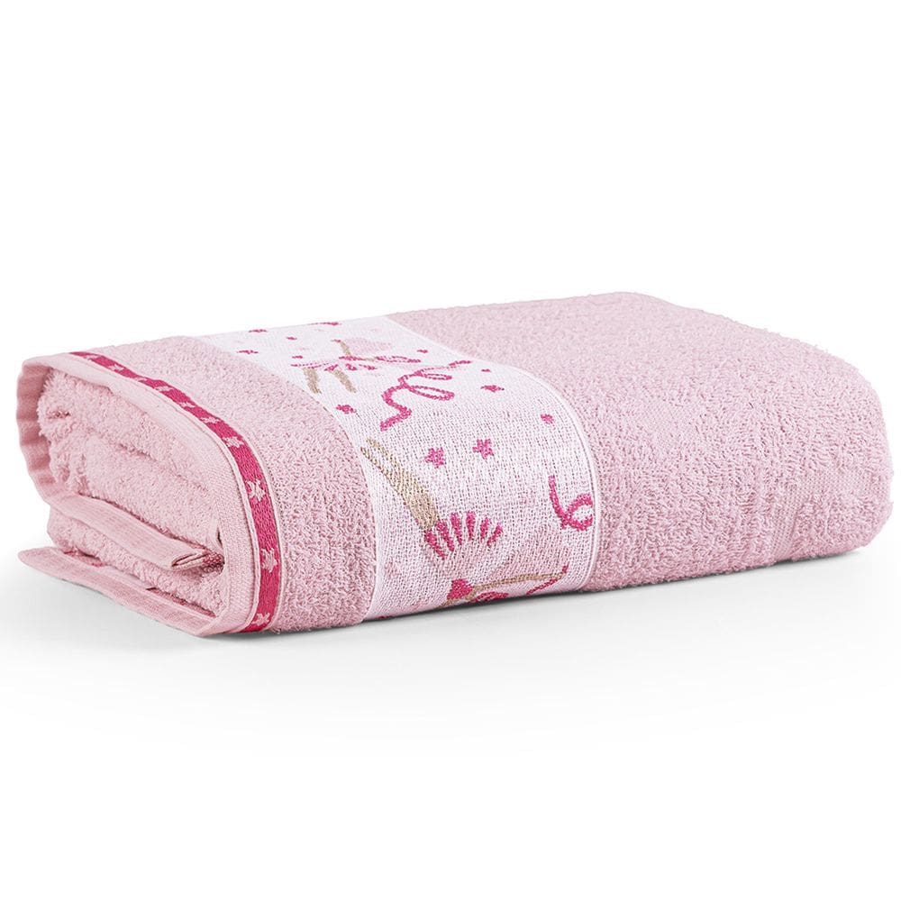 Toalha de Banho Avulsa Minimi Infantil 100% Algodão - 1,15m x 75cm - Bailarina - Rosa
