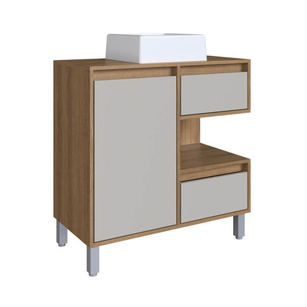 Gabinete Banheiro 80cm Paula Mel Arenas Cuba Branca Gavetas 1 Porta e 1 Nicho