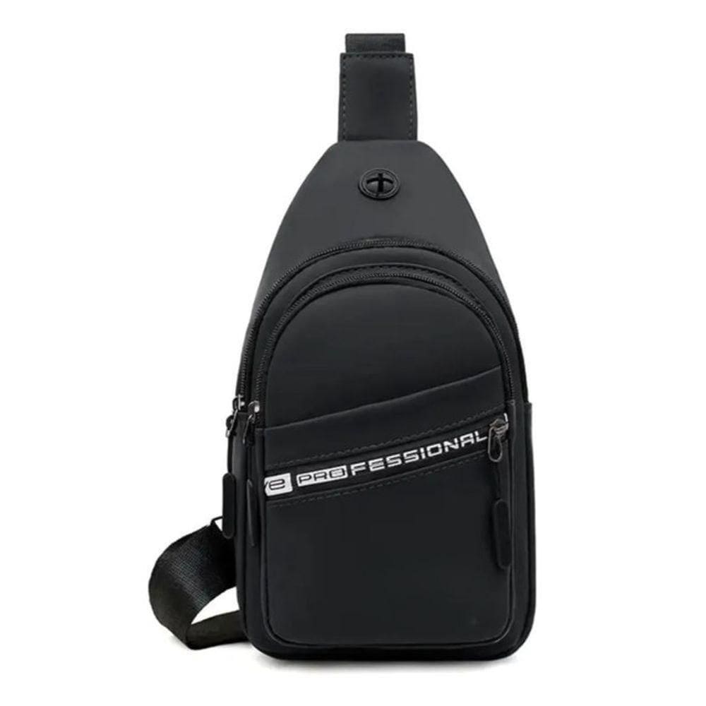 Mochila Bolsa Tiracolo Transversal Pochete De Peito Cross Body Impermeável Com Saída Para Fone Preto