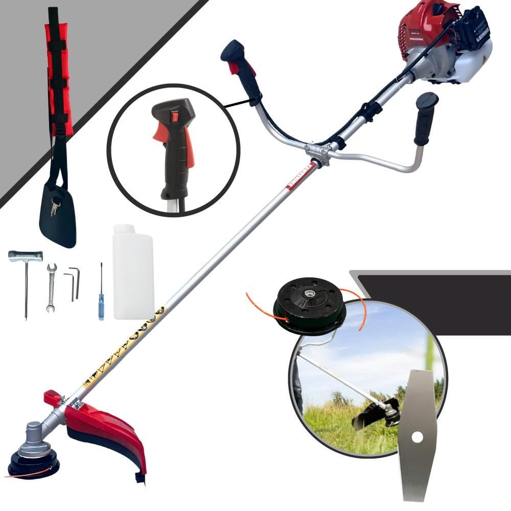 Roçadeira Cortador de Grama Lateral À Gasolina Kawashima BCJ521L 52cc 2,5HP de Potência 2T Alta Rotação Completa Com Carretel Nylon + Faca 2 Pontas