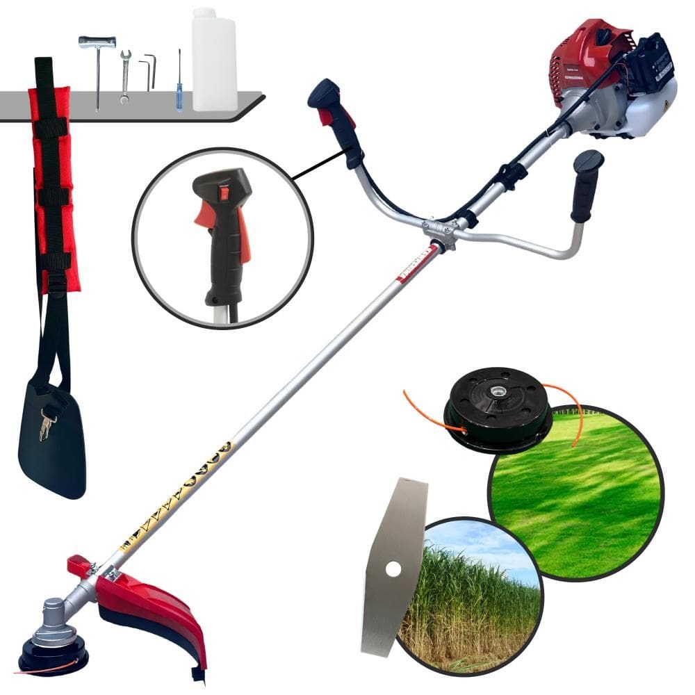 Roçadeira À Gasolina Kawashima BCJ521-L 2T 52cc 2,5HP de Alta Performance e Rotação Aparador de Grama Completo Com Cabeçote de Nylon + Lâmina 2 Pontas