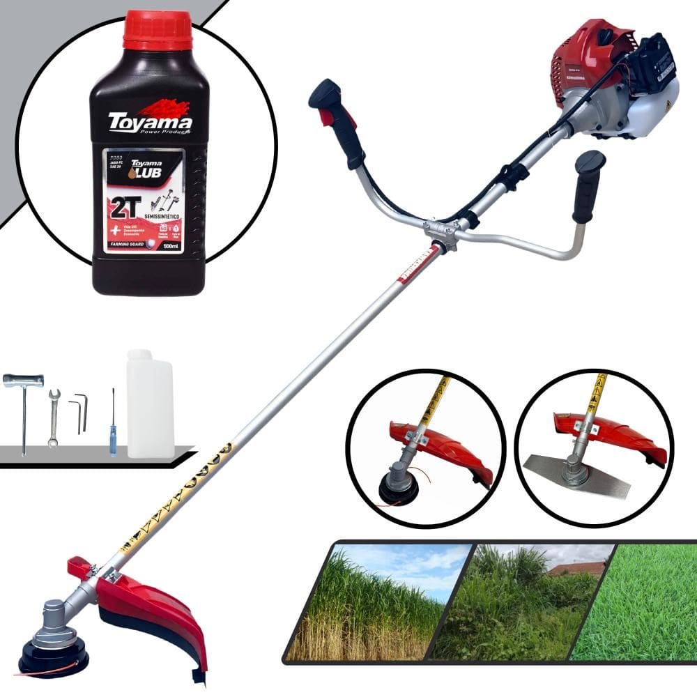 Roçadeira Multifuncional À Gasolina Kawashima BCJ521L 52cc 2,5HP Alta Rotação Com 2 Opções de Corte Carretel Nylon + Faca 2 Pontas + ÓLEO TOYAMA 2T
