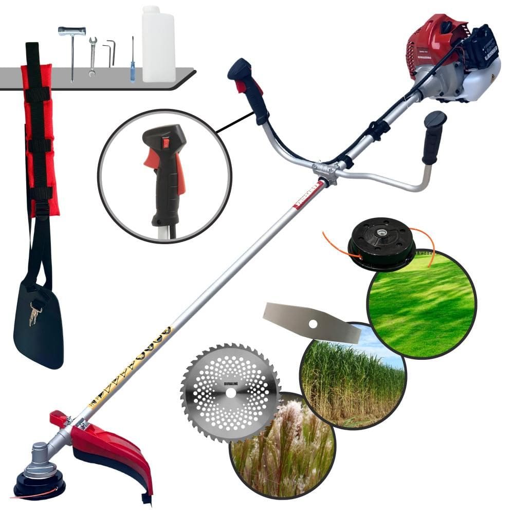Roçadeira Multifuncional À Gasolina Kawashima BCJ521L 52cc 2T 2,5HP Alta Rotação Com 3 Opções de Corte Carretel Nylon + Faca 2 Pontas + Faca 40 Dentes