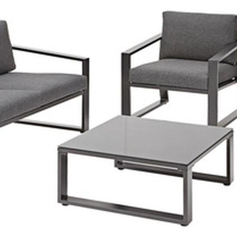 Conjunto Para Jardim 4 Lugares Em Aluminio Cinza Com Mesa