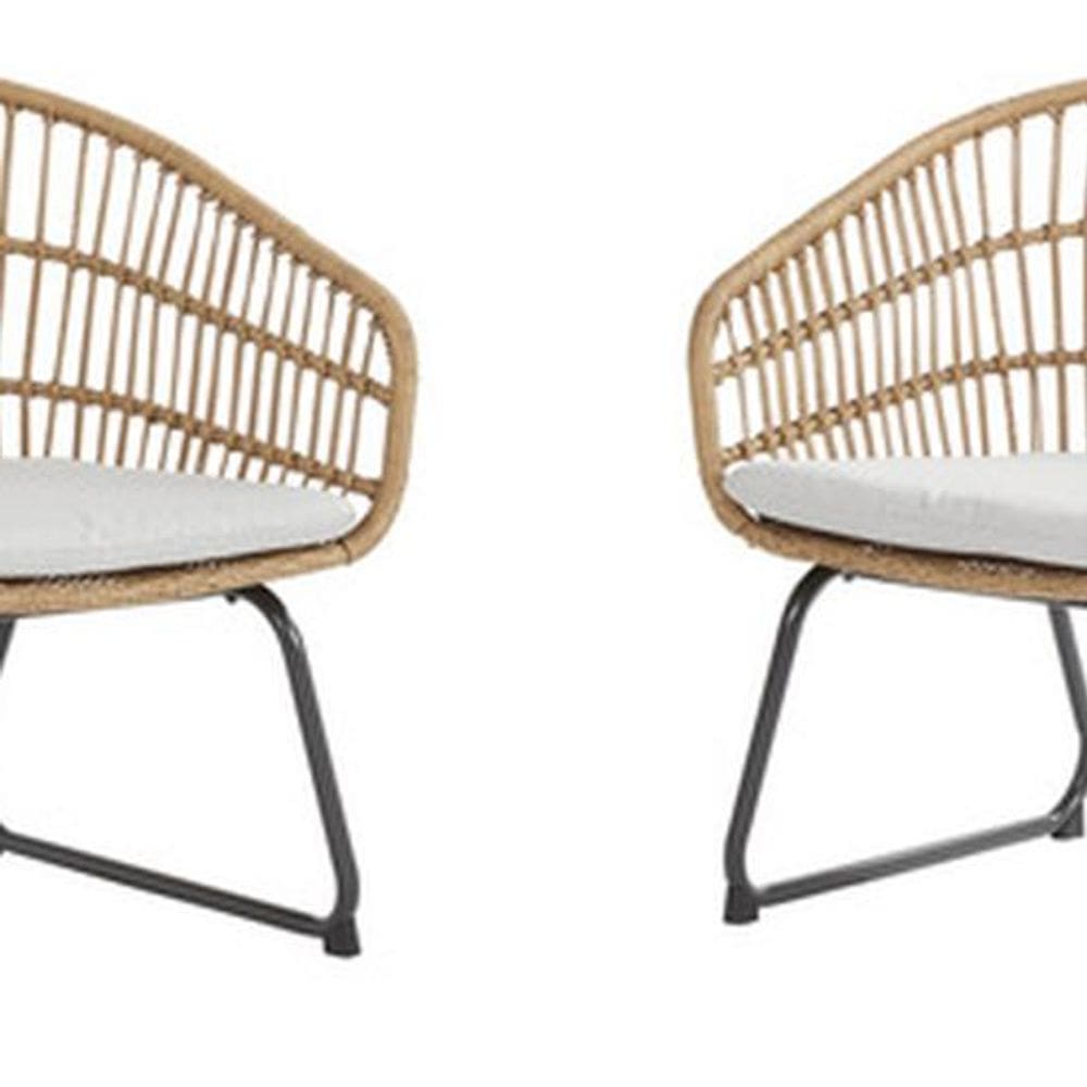 Conjunto Para Jardim 2 Poltronas Em Aco Bege