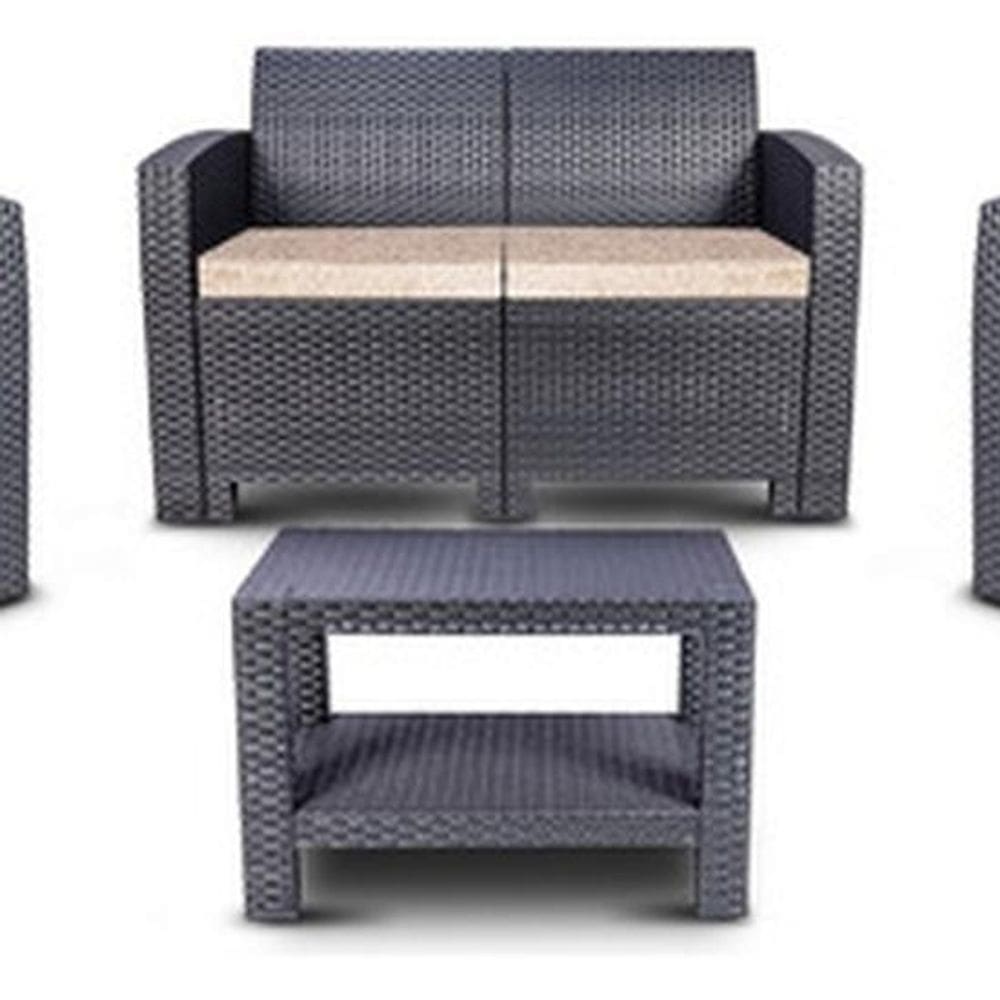 Conjunto Para Jardim 4 Lugares Em Rattan Com Mesa