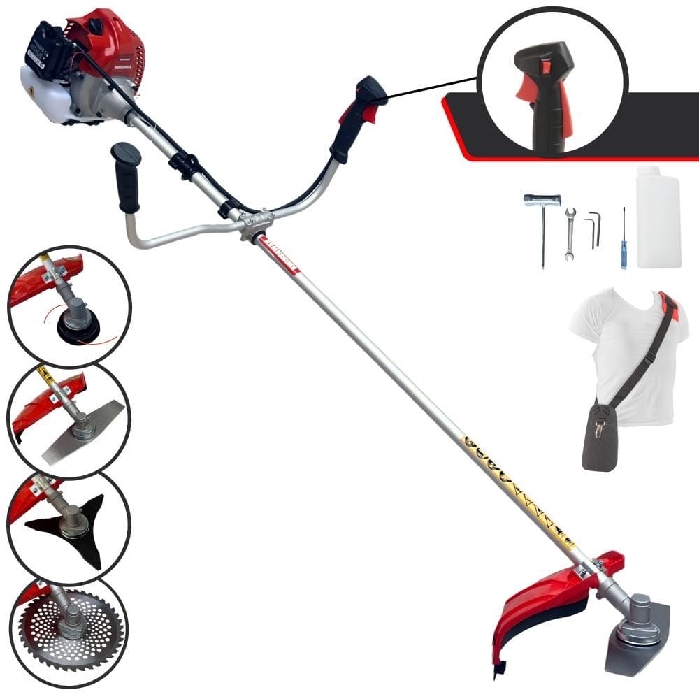 Roçadeira Profissional Kawashima BCJ521-L À Gasolina 52cc 2,5HP 4 Em 1 Com Carretel Nylon + Lâmina 2 Pontas + Lâmina 3 Pontas + Lâmina 40 Dentes Vídea