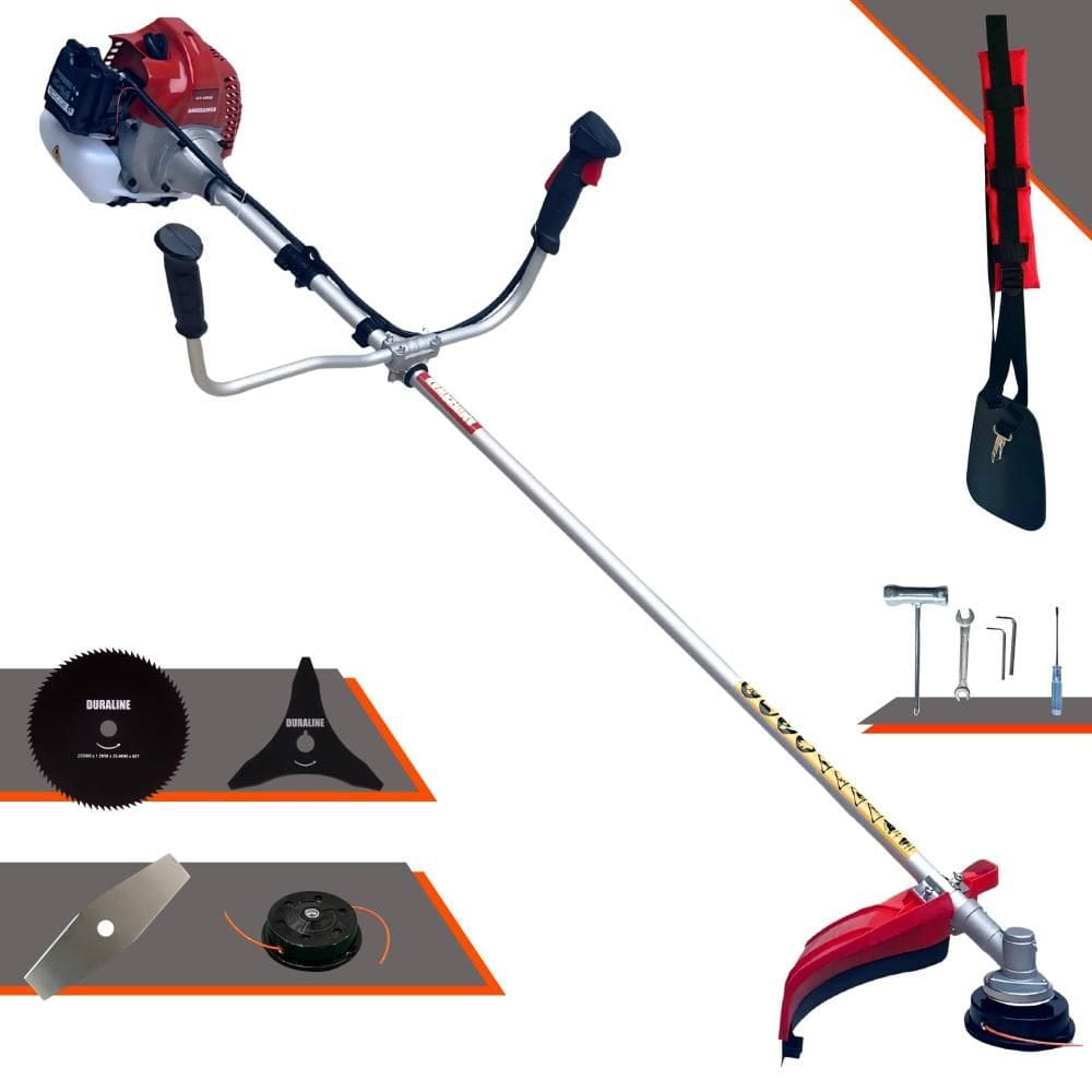 Roçadeira Máquina de Corta Grama Kawashima BCJ521L À Gasolina 52cc 2,5HP 4 Em 1 Com Carretel Nylon + Faca 2 Pontas + Faca 3 Pontas + Faca 80 Dentes