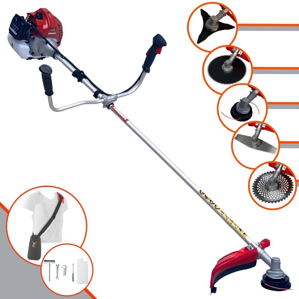 Aparador de Grama À Gasolina Kawashima BCJ431L Motor 2T 43cc 1,7HP de Potência 10000rpm Roçadeira Completa Com Carretel Nylon e Kit 4 Lâminas de Corte