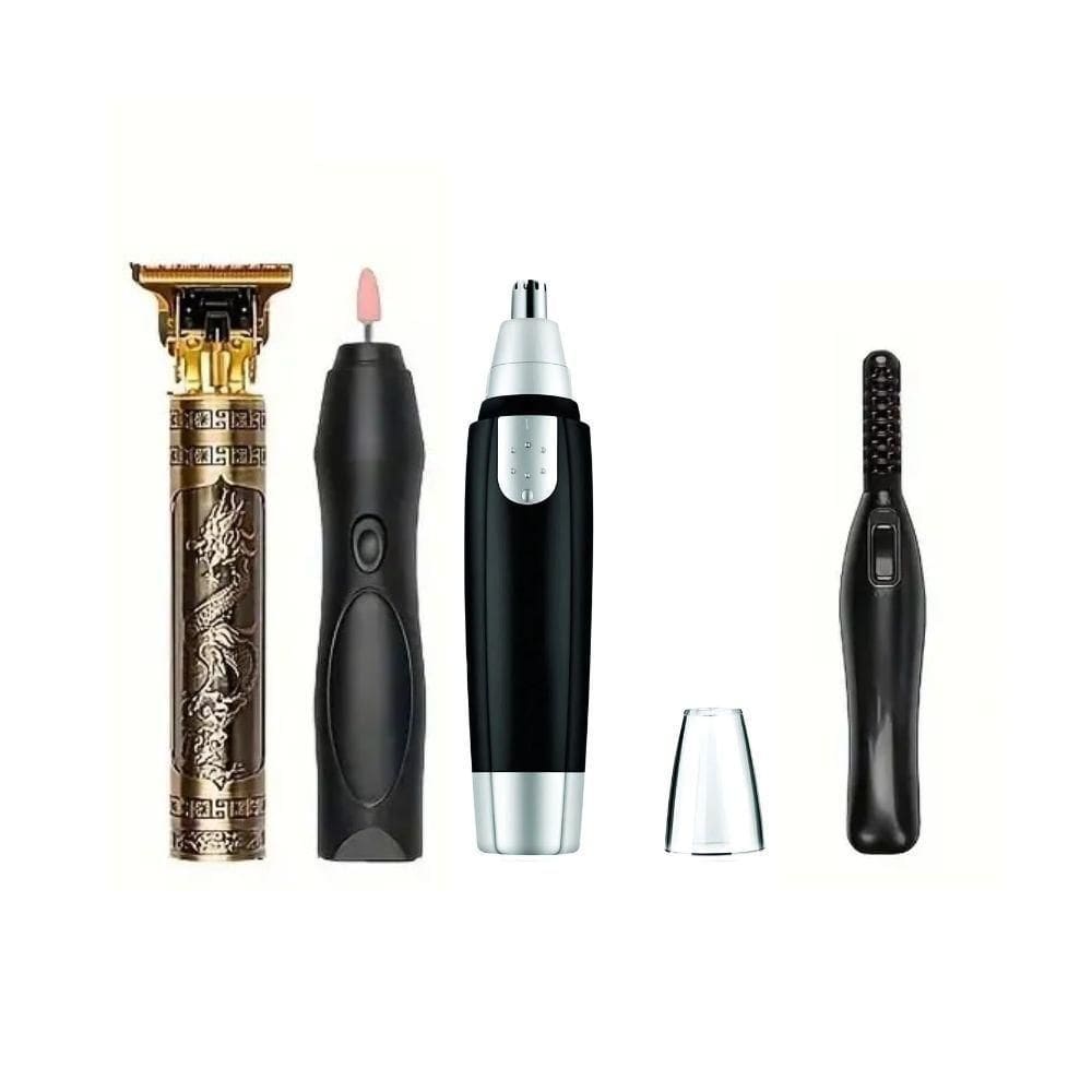 Kit 4 Peças Maquina Dragão Cabelo Barba + Aparador De Pelo De Nariz + Modelador De Cílios + Lixa Elétrica De Unha Cor:pr