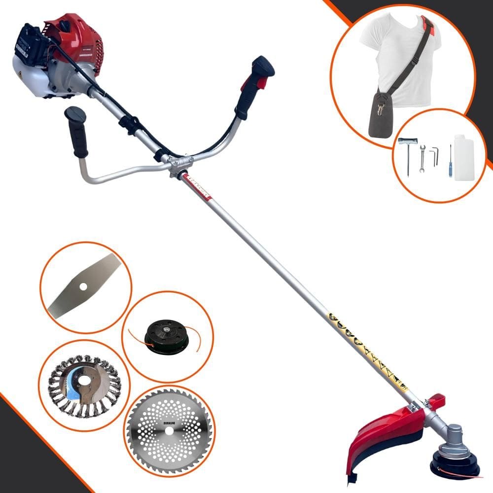 Roçadeira Multifuncional Kawashima BCJ521L À Gasolina 2T 53cc 10000rpm 2,5HP de Potência Com Carretel + Faca 2 Pontas + Faca 40 Dentes + Escova de Aço