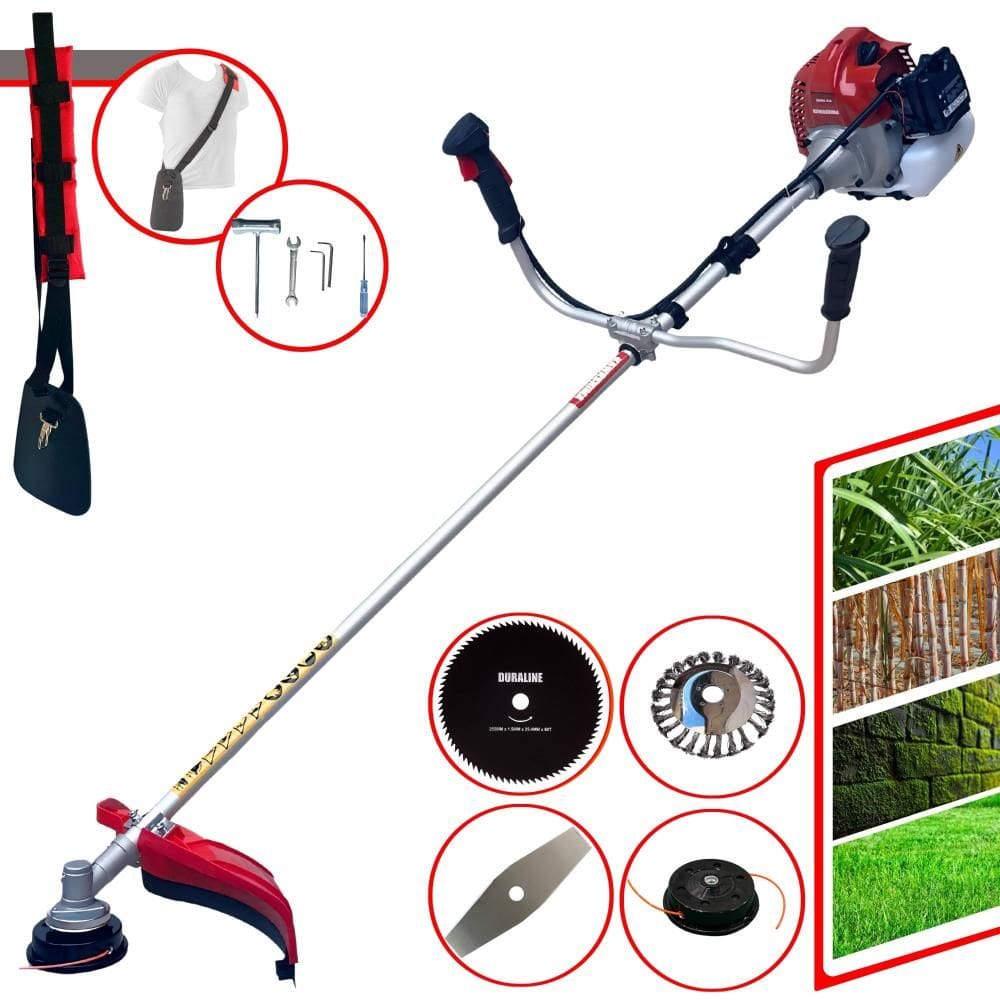 Roçadeira Lateral Completa Kawashima BCJ521-L À Gasolina Motor 2 Tempos 2,5HP 52cc 10000rpm + Kit Extra de Lâmina 80 Dentes e Escova de Aço 24 Cerdas
