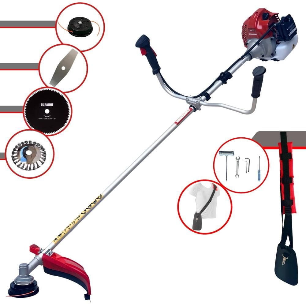 Roçadeira Kawashima BCJ521L À Gasolina 52cc 2,5HP Completa Com Carretel Nylon + Lâmina Facão + Lâmina 80 Dentes + Escova de Aço Rotativa 24 Cerdas