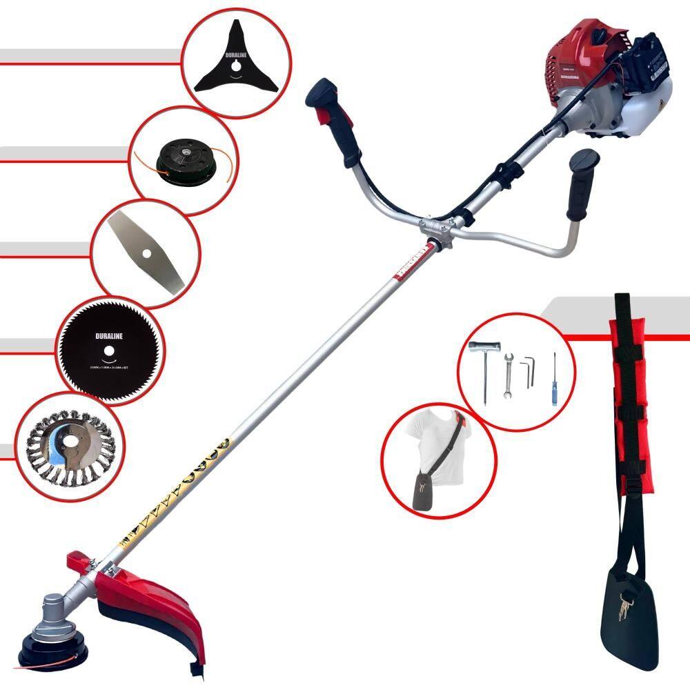 Roçadeira Lateral Completa Kawashima BCJ431-L À Gasolina Motor 2 Tempos 1,7HP 43cc 10000rpm + Kit Extra de Lâmina 80 Dentes e Escova de Aço 38 Cerdas