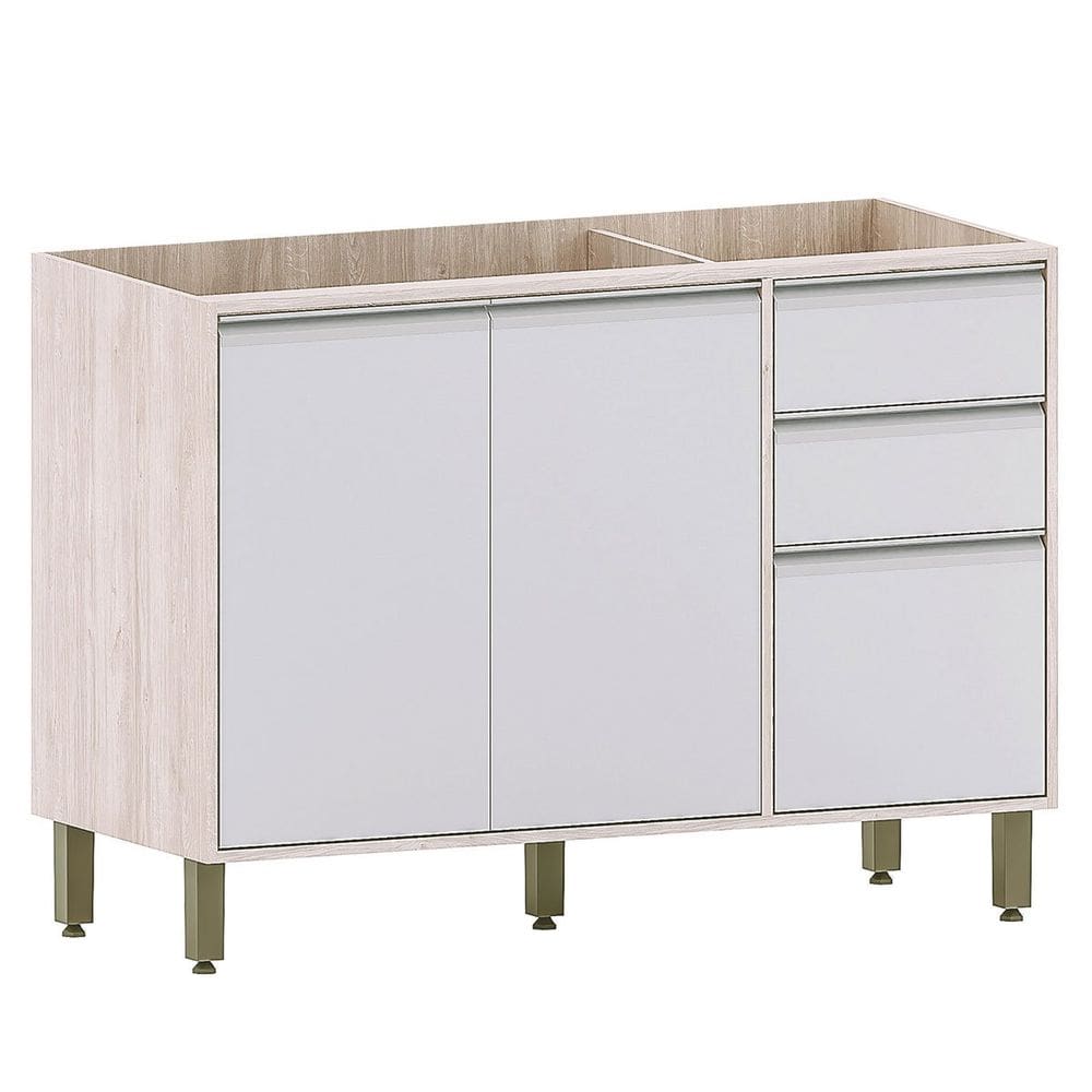Balcão de Pia para Cozinha 120 cm 2 Portas 3 Gavetas Atenas