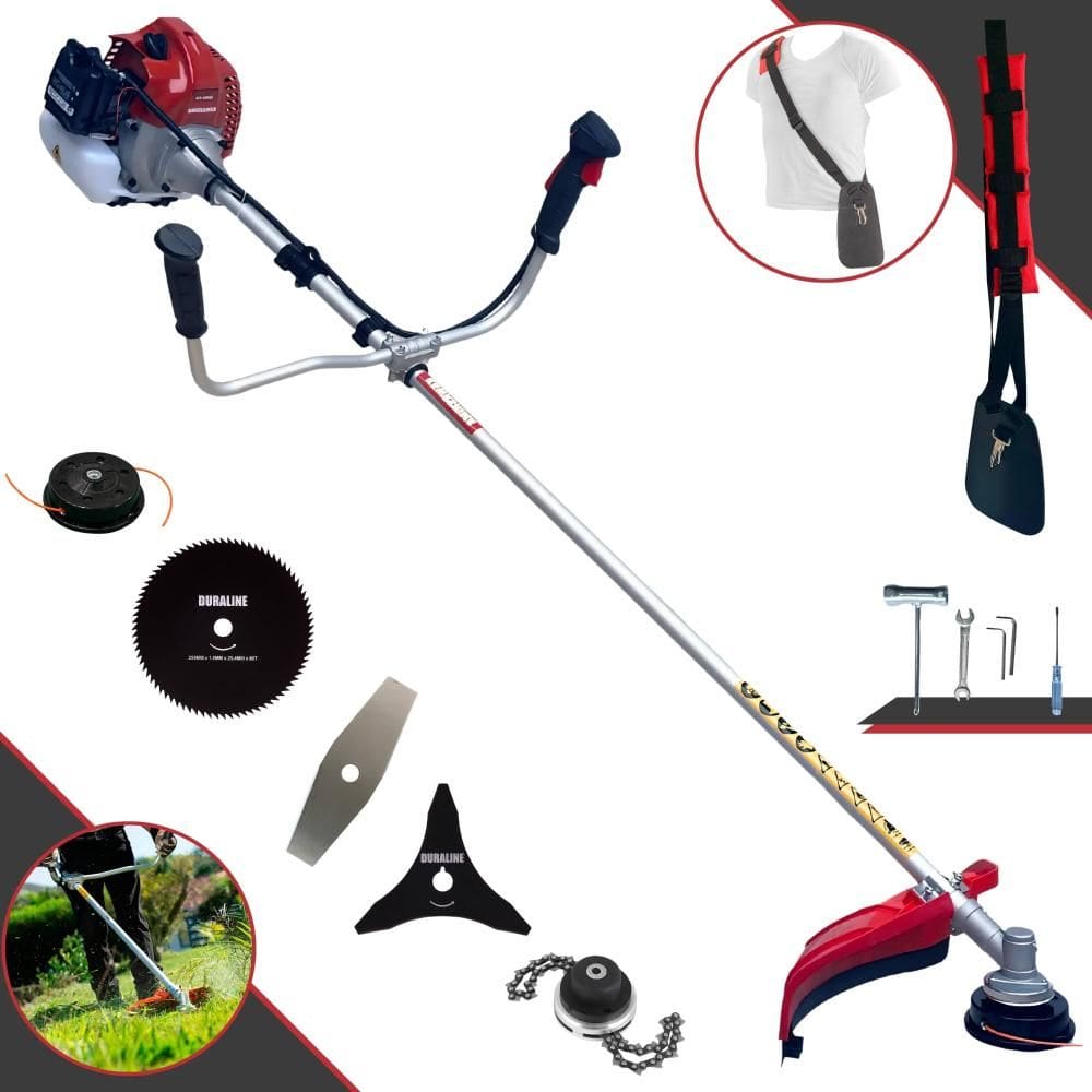 Roçadeira Robusta Profissional À Gasolina Kawashima BCJ521L 2T 52cc 2,5HP + Lâmina 2 Pontas + Lâmina 3 Pontas + Lâmina 80 Dentes + Carretel + Trimmer