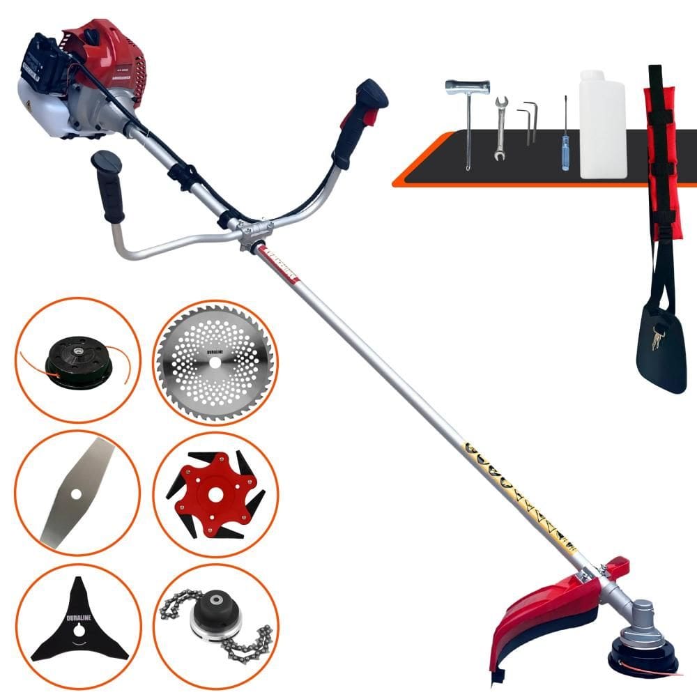 Roçadeira Kawashima BCJ521L À Gasolina 52cc 2,5HP 6 Em 1 C/ Carretel e Faca 2 Pontas + Faca 3 Pontas + Faca 6 Pontas + Faca 40 Dentes Vídea + Trimmer