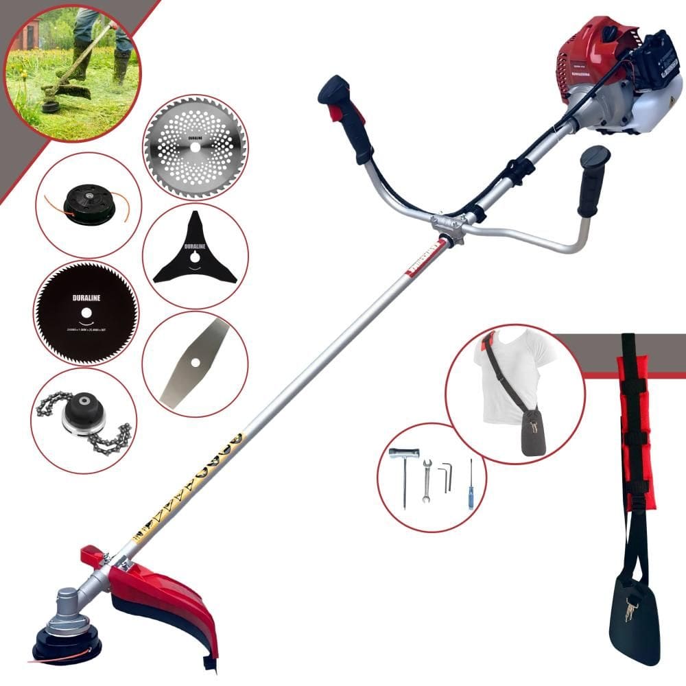 Roçadeira Kawashima BCJ521L À Gasolina 2T 52cc 2,5HP Com Carretel + Lâmina Facão + Lâmina 3 Pontas + Lâmina 40 Dentes + Lâmina 80 Dentes + Trimmer