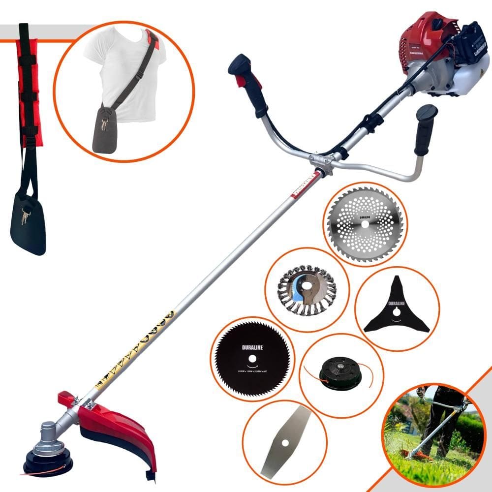 Kit Roçadeira Kawashima BCJ521L À Gasolina 52cc Com Carretel, Lâmina Facão, Lâmina 3 Pontas, Lâmina 40 Dentes, Lâmina 80 Dentes e Escova de Aço
