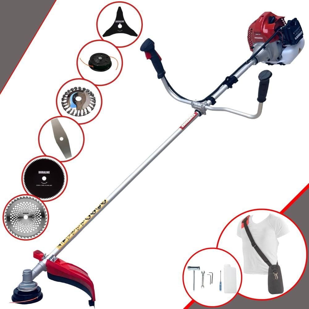 Máquina de Cortar Grama À Gasolina Kawashima BCJ521L 52cc 2,5HP 10.000rpm Roçadeira Com Carretel Nylon + 4 Lâminas de Cortes + Escova de Aço 24 Cerdas