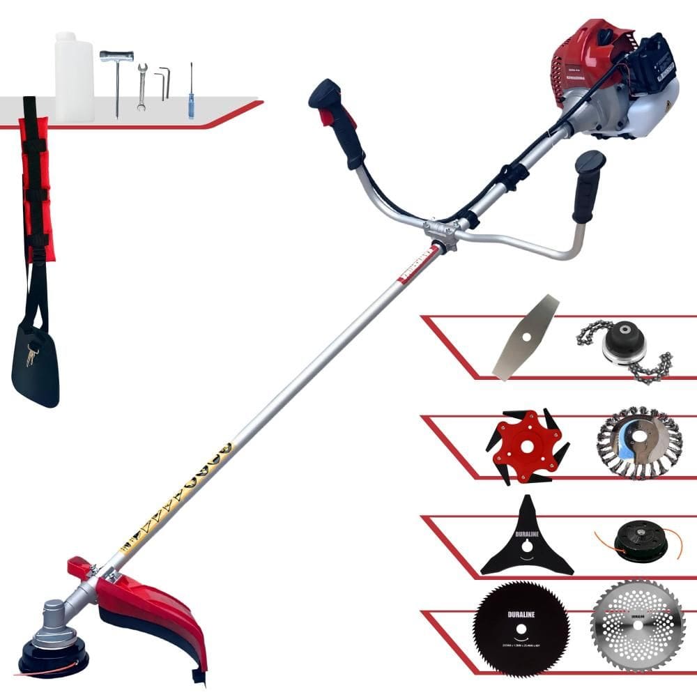 Cortador de Grama Kawashima BCJ521L 52cc 2,5HP Com Carretel + Facas 2 Pontas, 3 Pontas, 6 Pontas, 40 Dentes Vídea, 80 Dentes, Trimmer e Escova de Aço