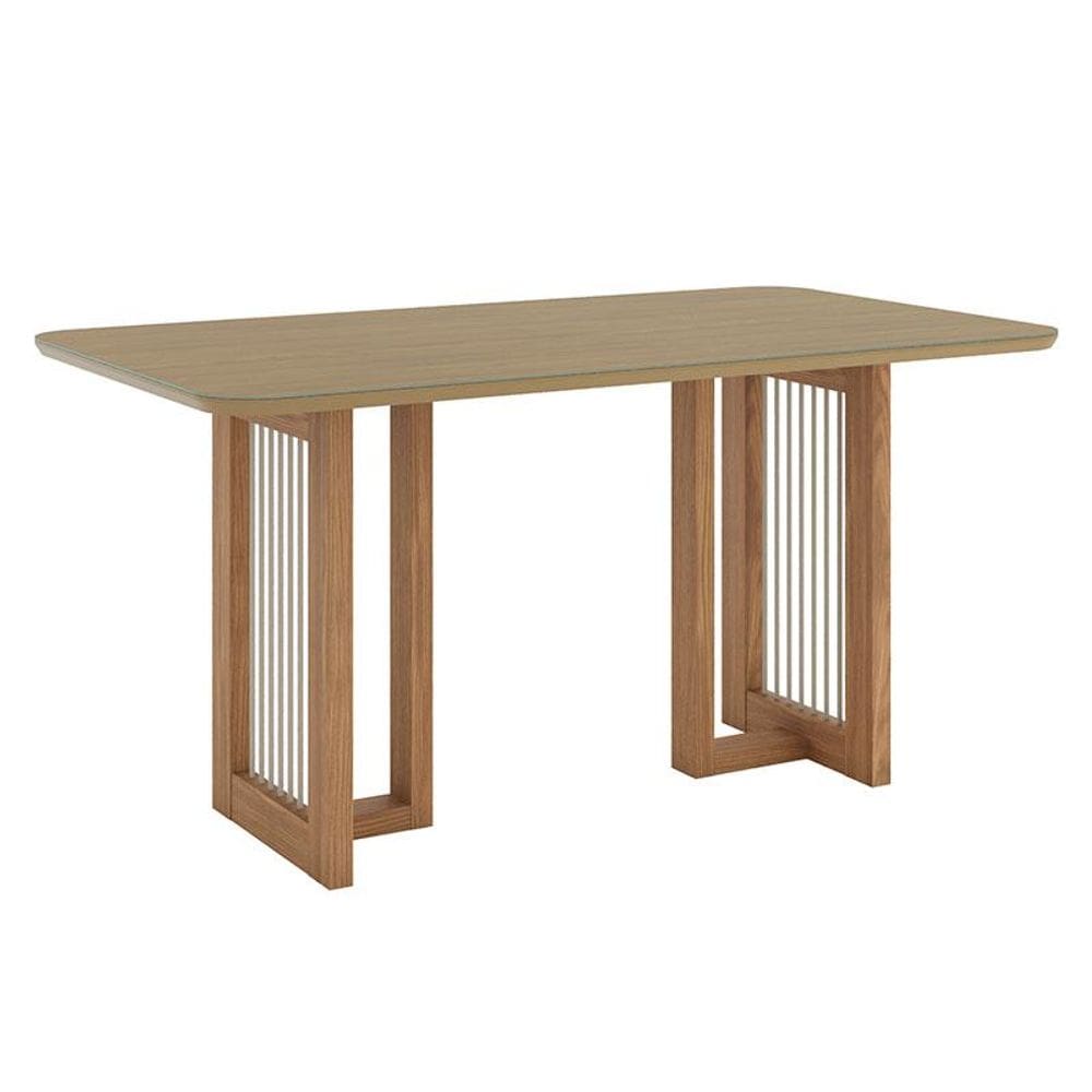 Mesa de Jantar Yara 160 cm Canto Arredondado com Vidro Nature - Henn