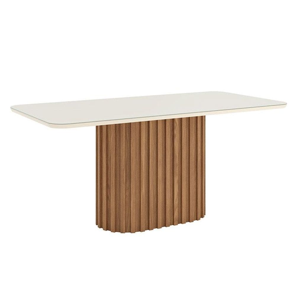 Mesa de Jantar Solana 180 cm Canto Arredondado com Vidro Nature Off White - Henn