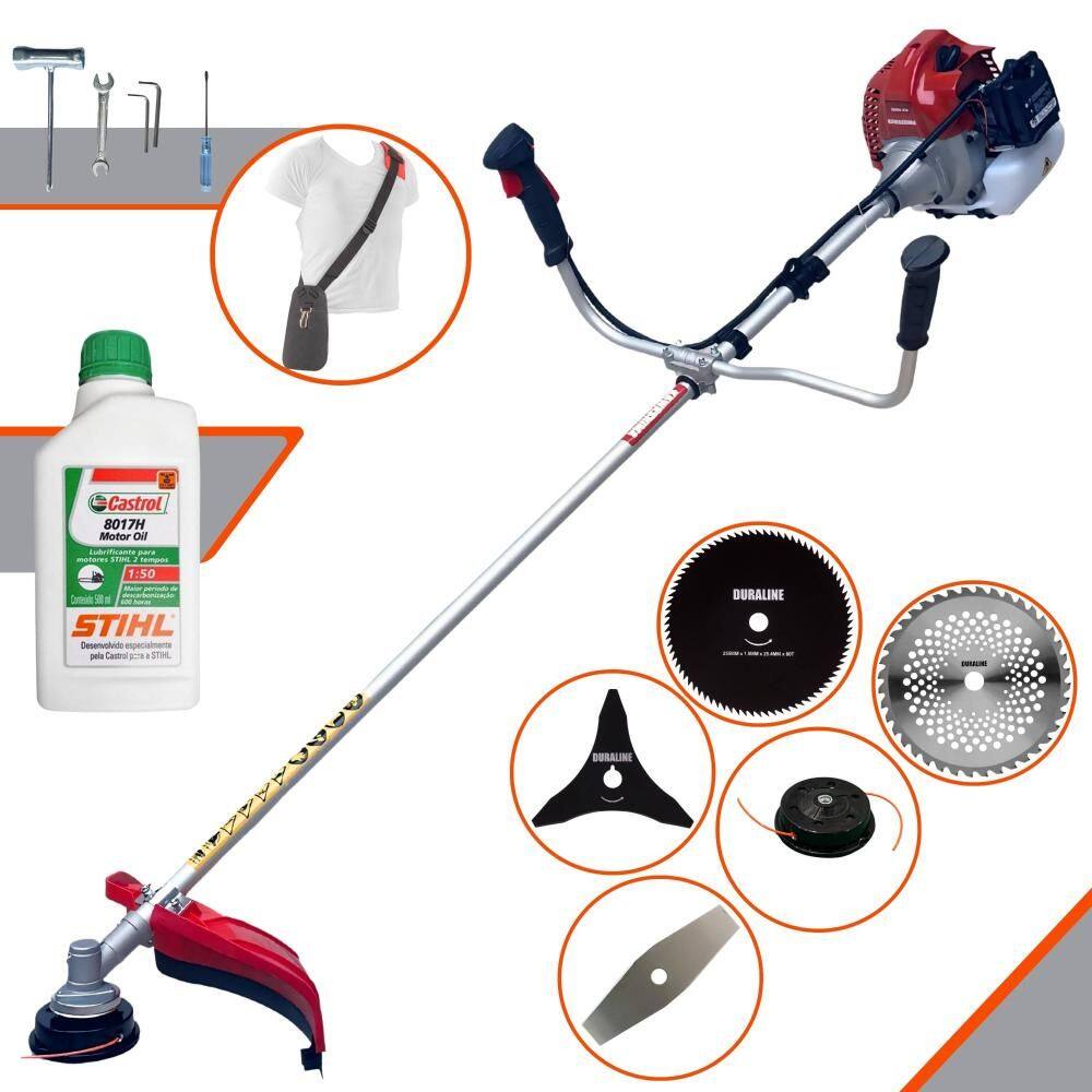 Roçadeira Multifuncional Kawashima BCJ521L À Gasolina 52cc 2,5HP 10.000rpm Completa 5 Em 1 Com Carretel + Kit 4 Lâminas de Corte + ÓLEO STIHL 2 Tempos