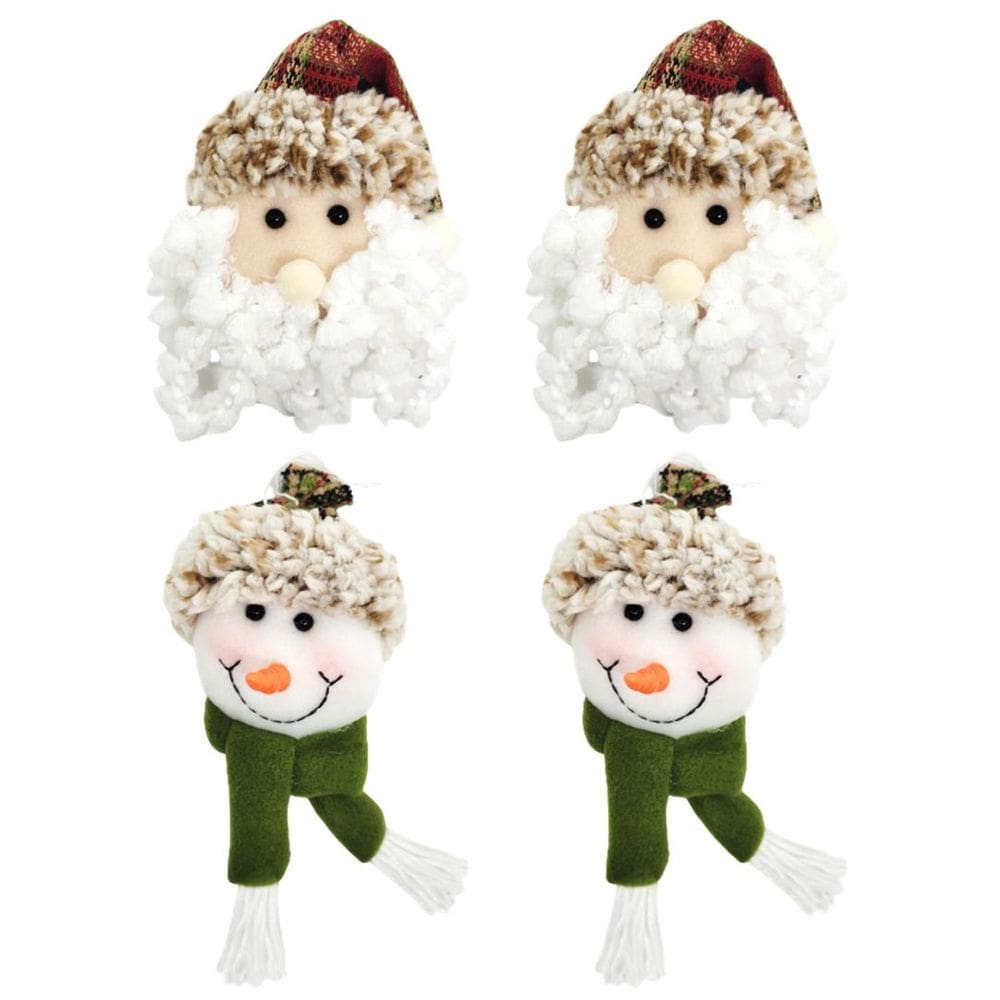 Kit Carinha Pelúcia Papai Noel e Boneco de Neve 4 Peças Tricot Xadrez 13cm - Magizi