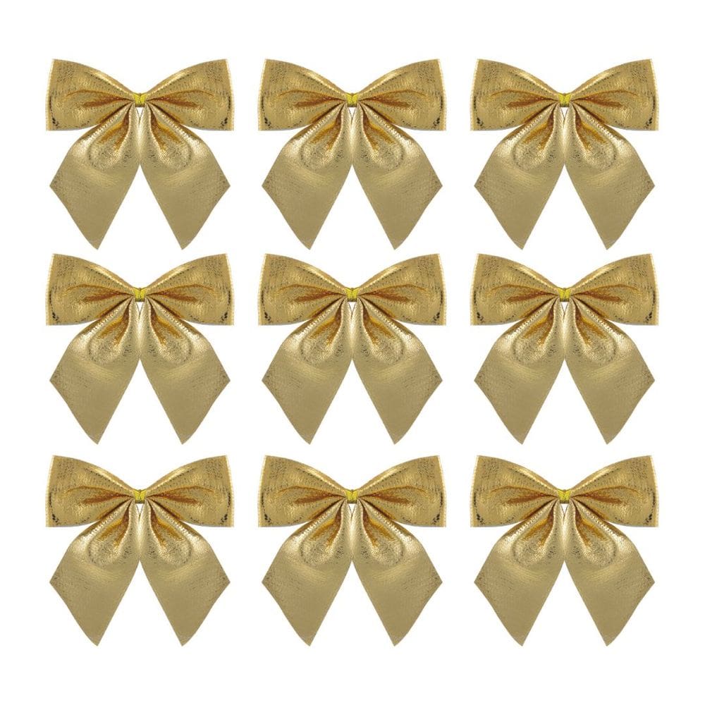 Kit 9 Laços Natalinos Dourado Brilho Suave 10x9cm - Magizi