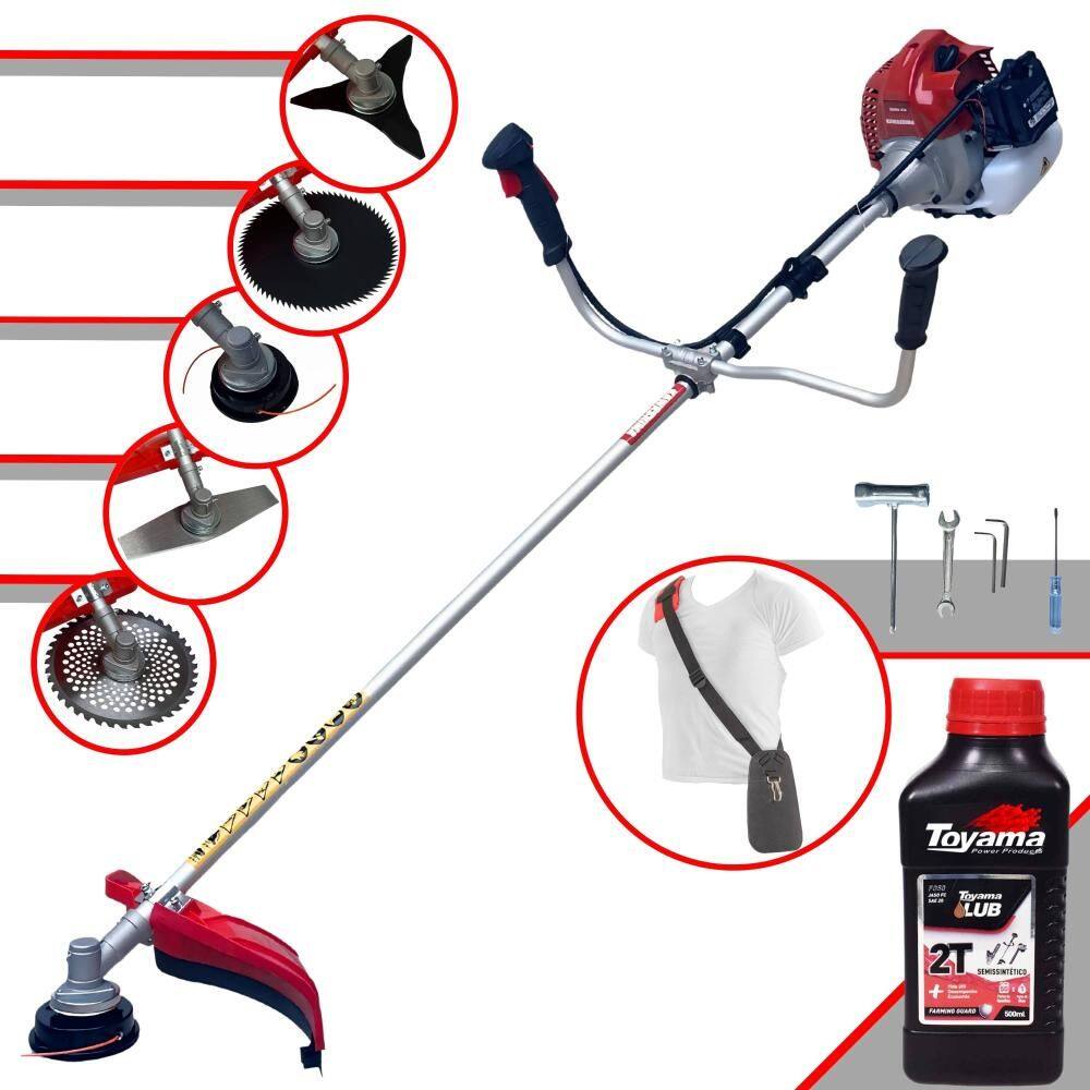 Roçadeira Kawashima BCJ521L 52cc 2,5HP C/ Carretel + Faca 2 Pontas, 3 Pontas, 6 Pontas, 40 Dentes, 80 Dentes, Trimmer e Escova de Aço + ÓLEO TOYAMA 2T
