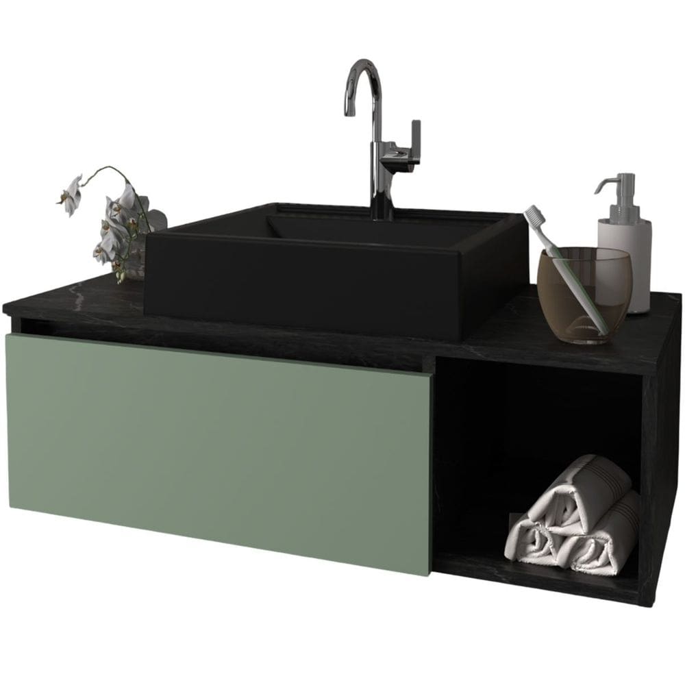 Gabinete de Banheiro 80 cm com Cuba 1 Porta e Nicho