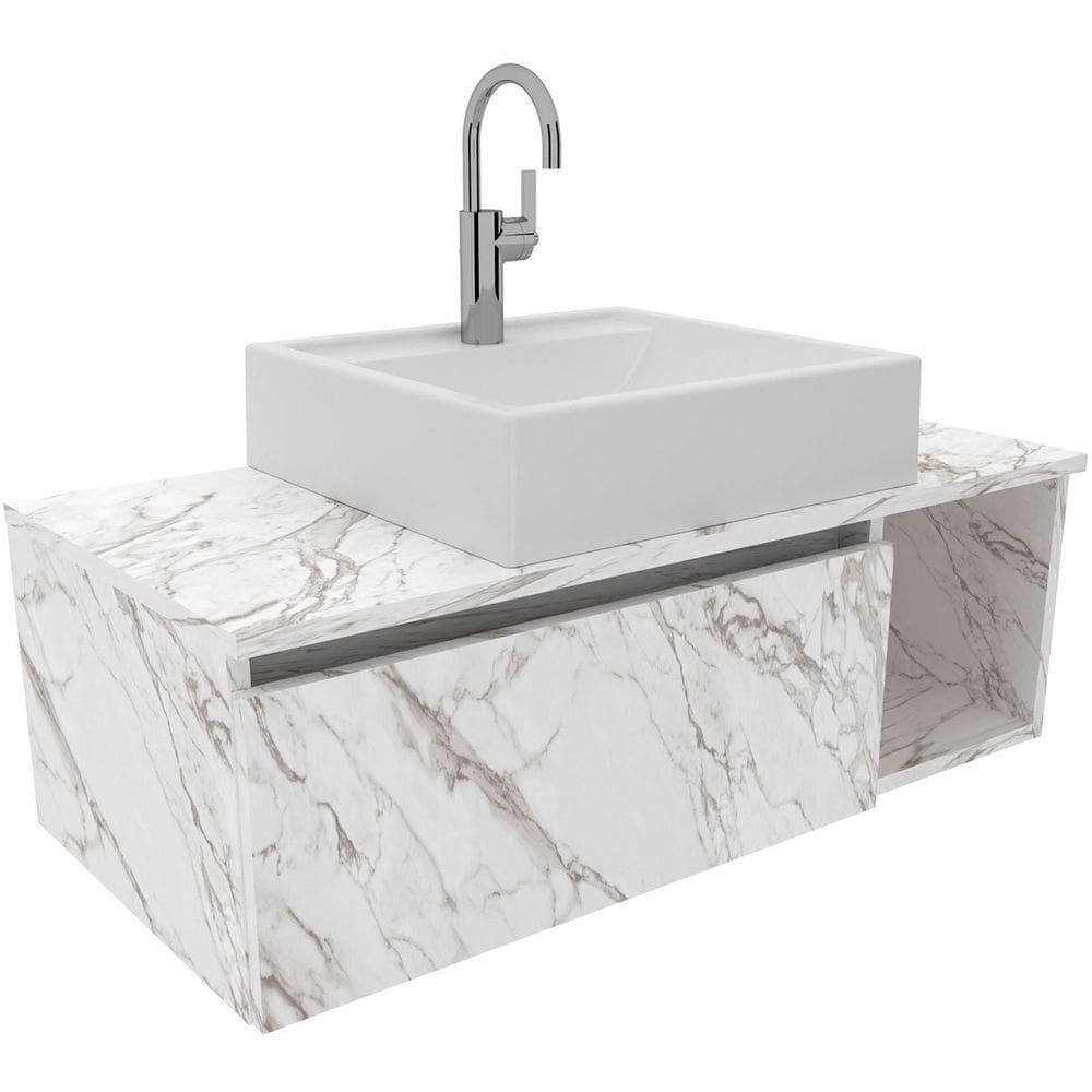Gabinete de Banheiro 80 cm com Cuba 1 Porta e Nicho