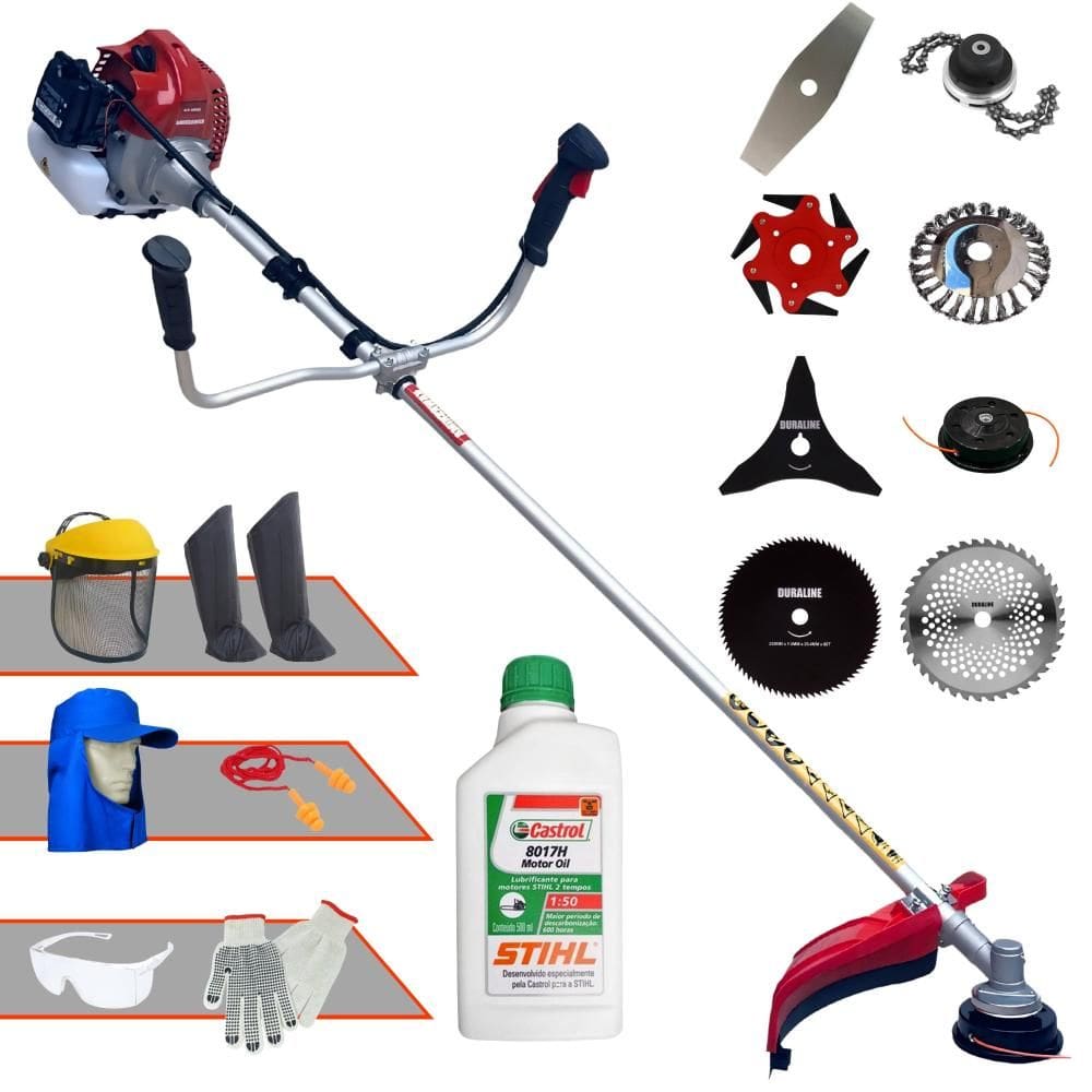 Roçadeira Multifuncional Kawashima BCJ521L À Gasolina 52cc 2,5HP Ideal Para Todos os Tipos de Trabalhos Com 8 Opções de Cortes + EPI + ÓLEO STIHL 2T