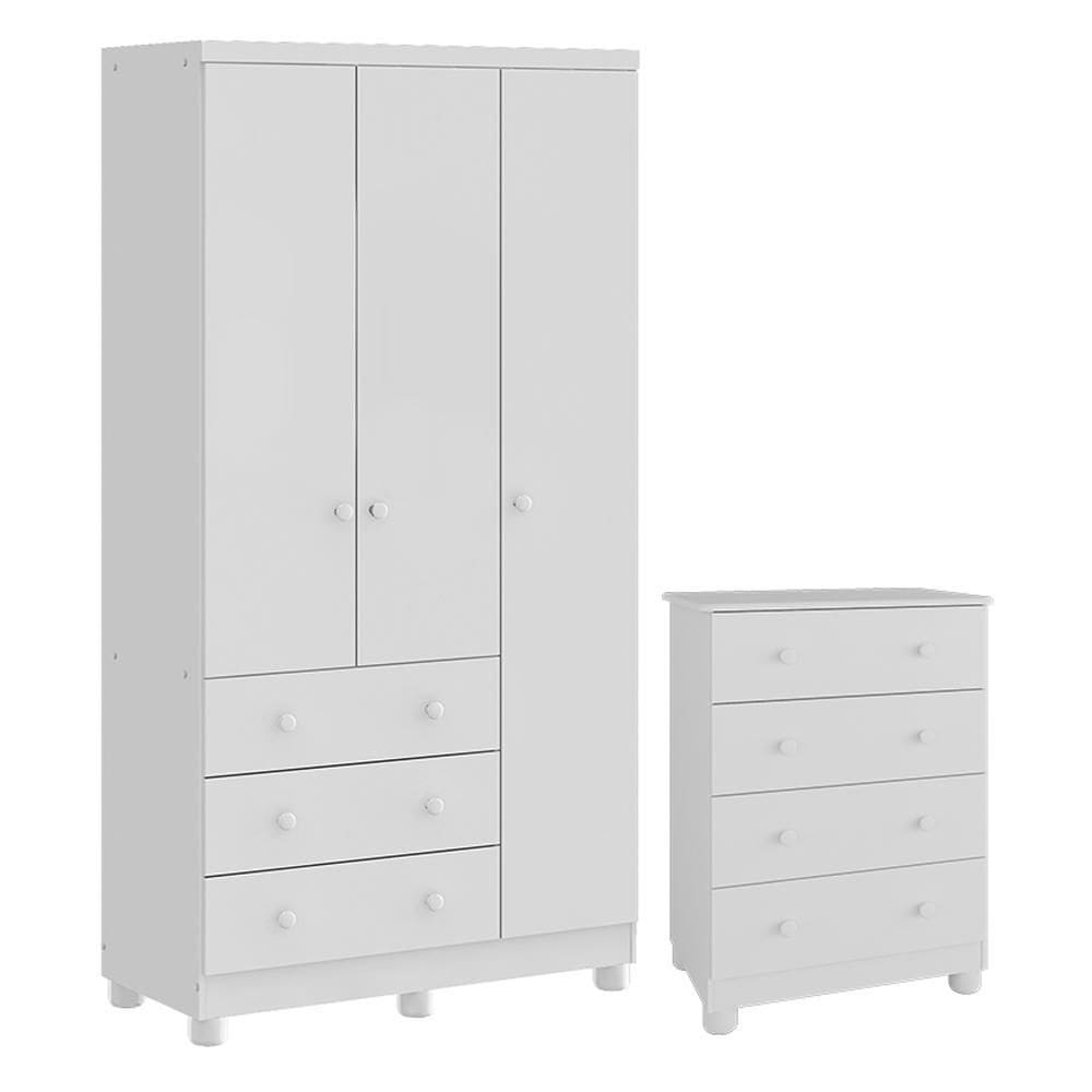 Jogo de Quarto Infantil Júnior Guarda Roupa 3 Portas e Cômoda 4 Gavetas - Móveis Peroba