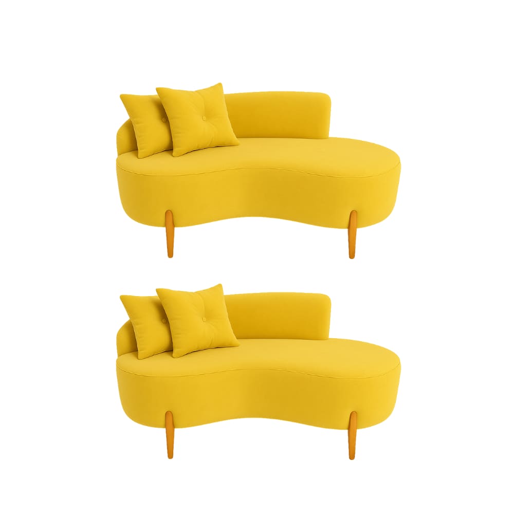 Kit 02 Sofá Orgânico 2 Lugares C/2 Almofadas Curvo Sala Recepção Veludo Amarelo - Montanaris Decor
