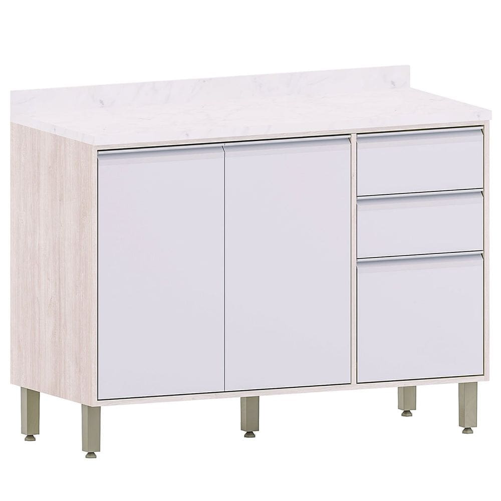 Balcão para Cozinha 120 cm 2 Portas 3 Gavetas Atenas