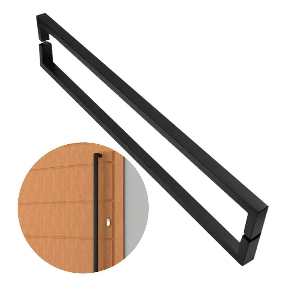 Puxador De Porta U Preto Inox Escovado 60 Cm Madeira Vidro