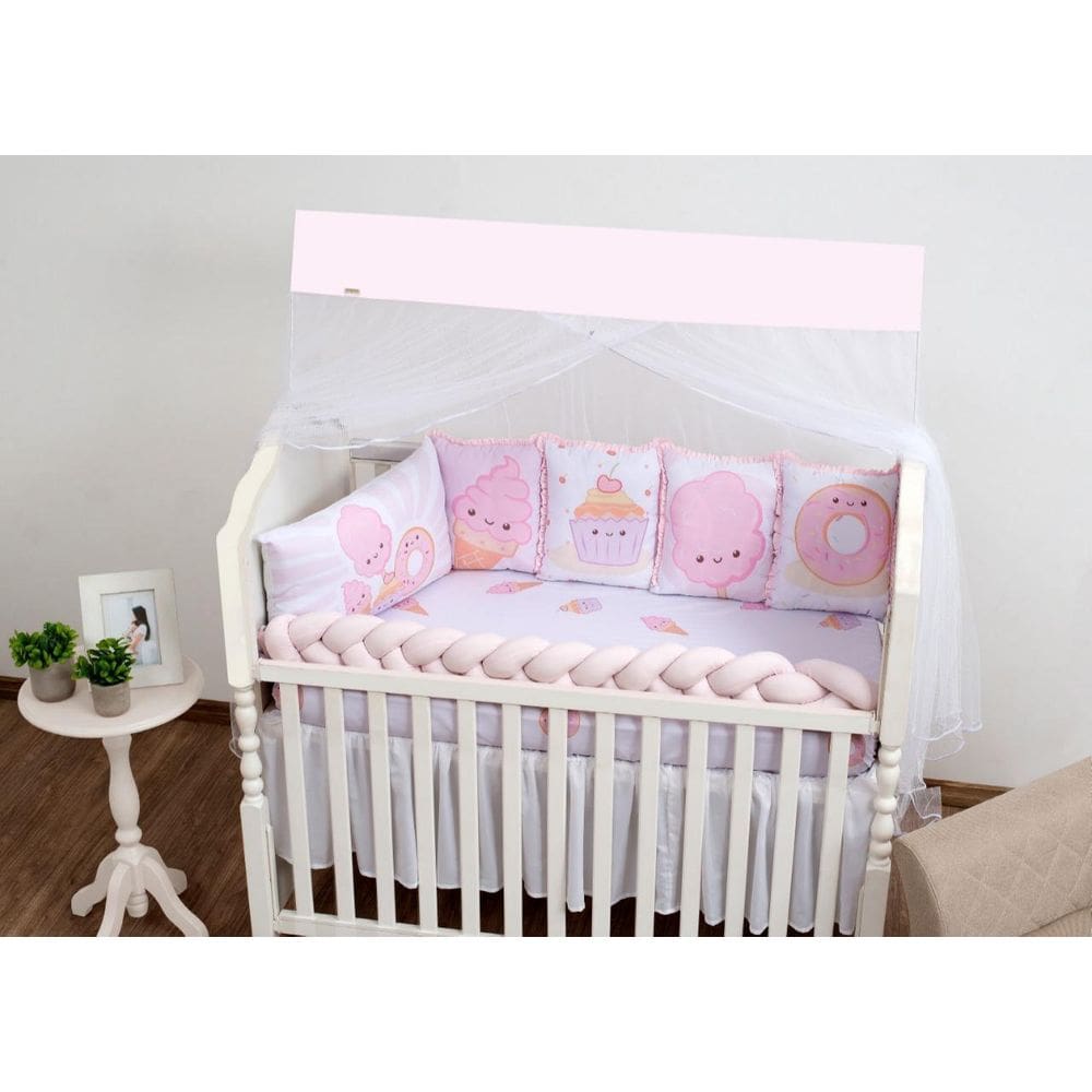 Kit Berço Docinho Baby Rosa Claro Menina 9 Peças Trança