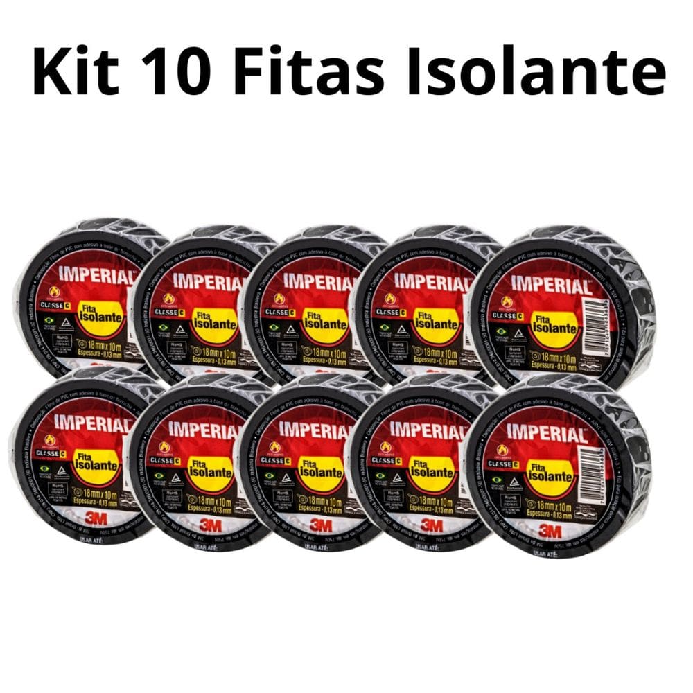 Kit 10 Fita Isolante Antichama Imperial 3M 18mm x 10 Metros