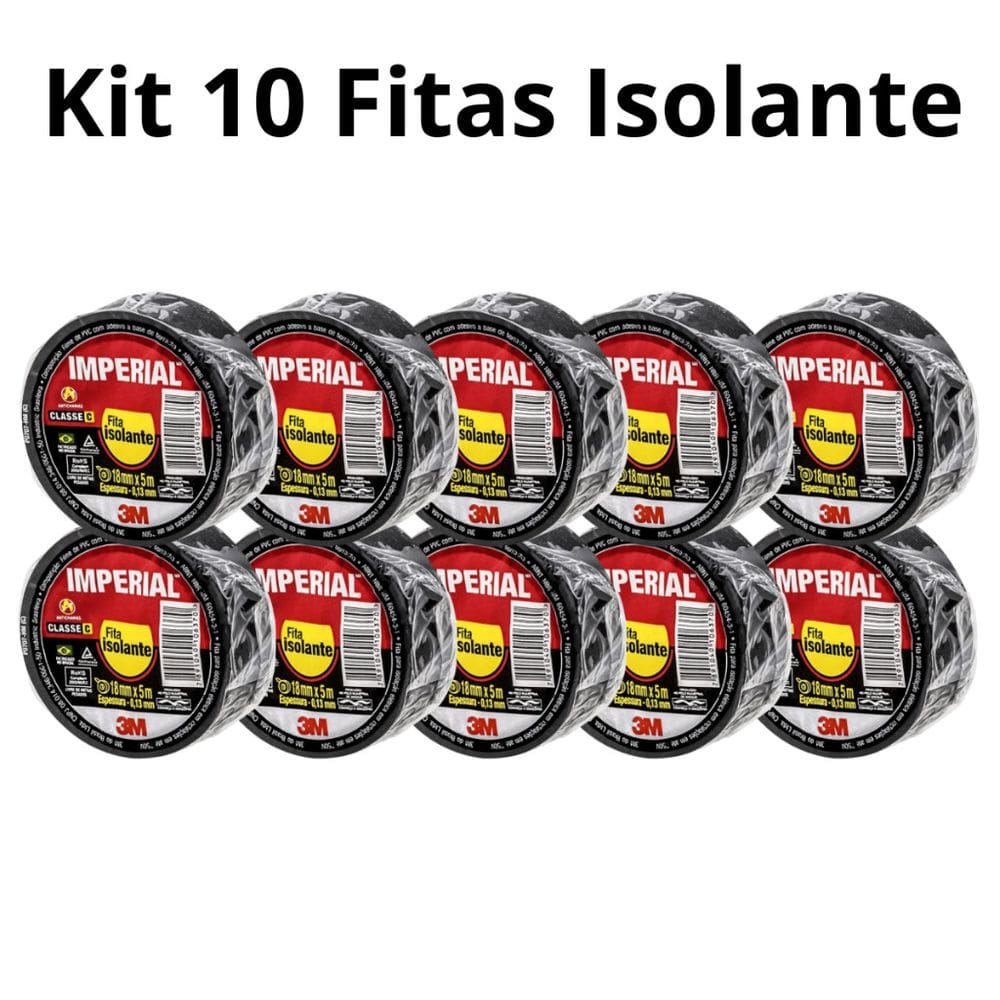 Kit 10 Fitas Isolante Preta 3M Imperial 18mm x 5 metros