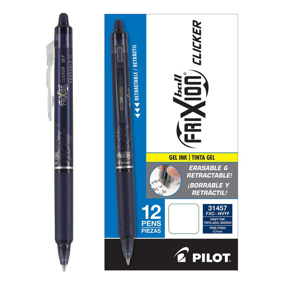 Canetas de gel PILOT FriXion Clicker Erasable Fine 0,7 mm, pacote com 12