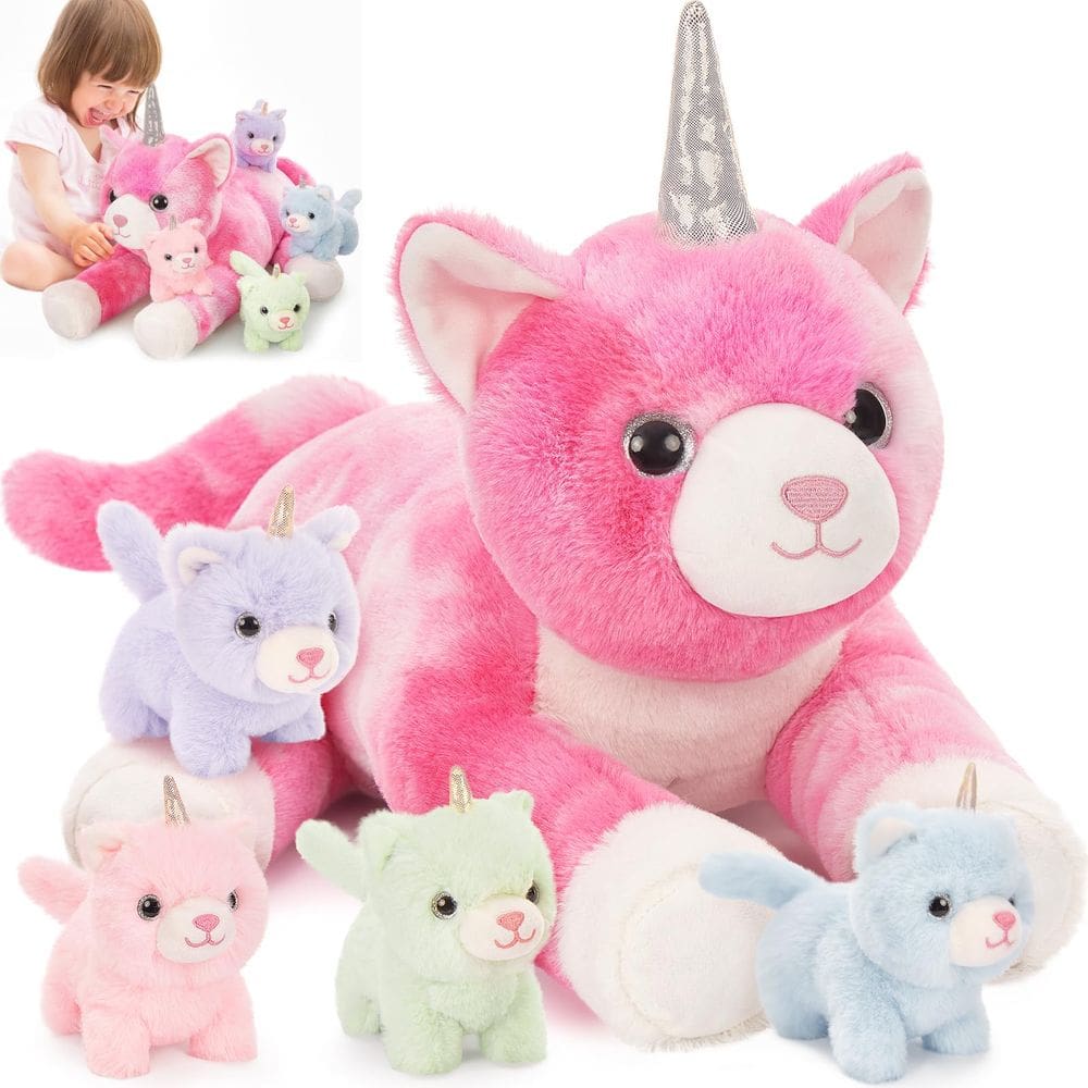 Bicho de pelúcia MoriSmos Unicórnio Cat com gatinhos e bebês de 60 cm