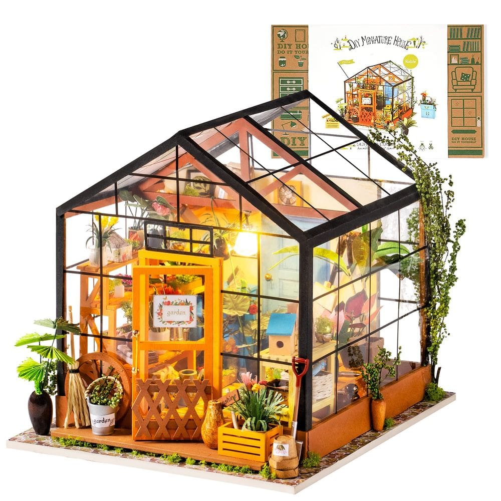 Kit de casa de bonecas em miniatura DIY Rolife Green House com móveis