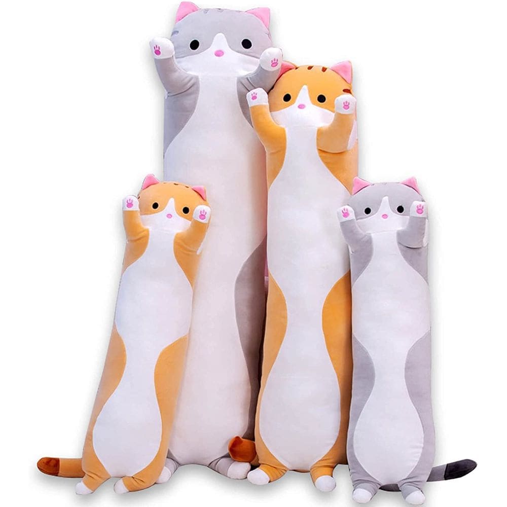 Almofada de pelúcia comprida Oeonuas Cute Cat 90 cm laranja para crianças